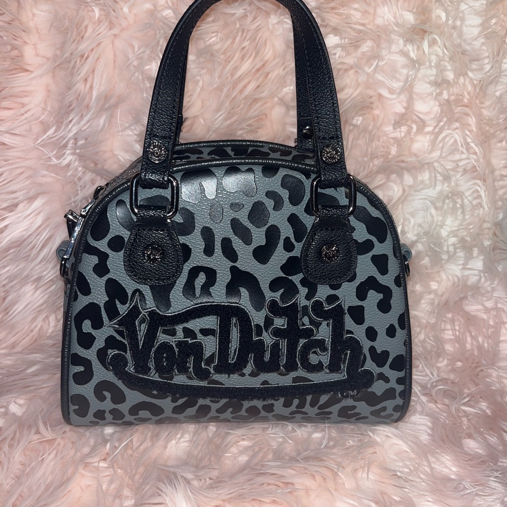 Von Dutch Gray Leopard Print Satchel